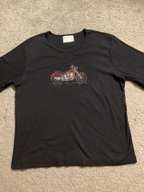 Cactus Bay Black Rhinestone Motorcycle Tee Woman’s size XL.